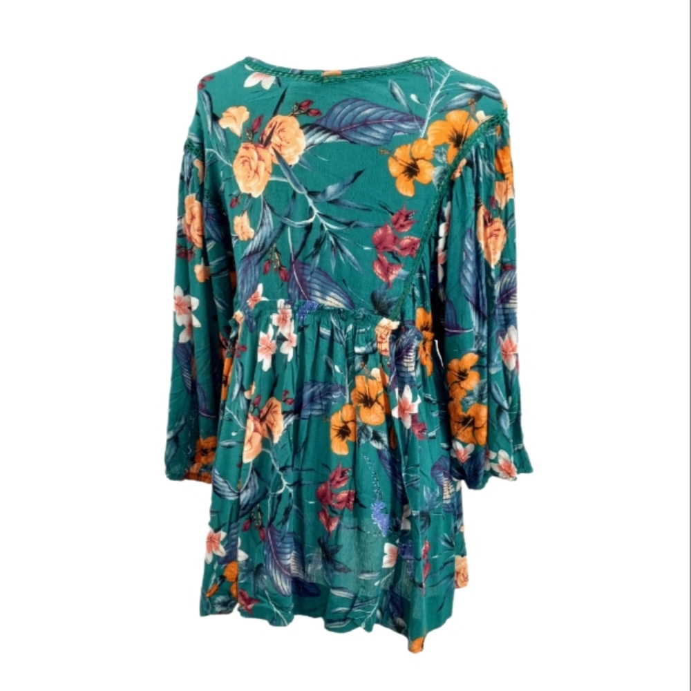 ODDY NWT Boho Tassel Tie Detail Floral Balloon Sleeve Peasant Style Tunic Top 1X - Picture 10 of 15